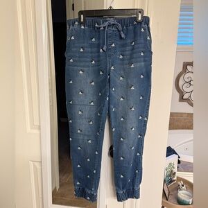 Disney Parks Mickey Mouse All-Over Print Denim Jogger Pants – Women’s Size Large
